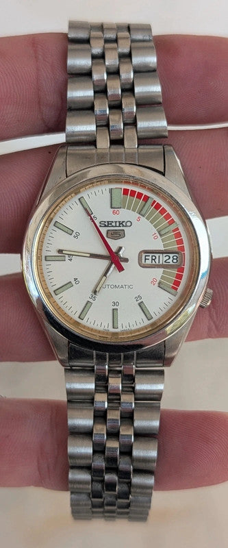 Seiko 5 Racer Automatic Vintage 7S26 White Day-Date Japan